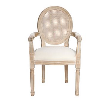 Beige French Vintage Upholstered Fabric Dining Armchair Set of 2