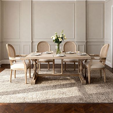 Beige French Vintage Upholstered Fabric Dining Armchair Set of 2