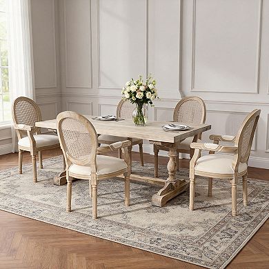 Beige French Vintage Upholstered Fabric Dining Armchair Set of 2