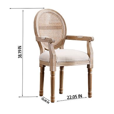 Beige French Vintage Upholstered Fabric Dining Armchair Set of 2