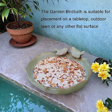 Ceramic Bird Bath Bowl 9.45 Inch for Outdoor Ground Use Garden Tabletop Deck Lawn