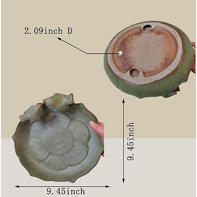Ceramic Bird Bath Bowl 9.45 Inch for Outdoor Ground Use Garden Tabletop Deck Lawn