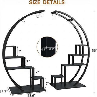 5-Tier Indoor Plant Stand, Metal Half Moon Tiered Flower Rack 2 Pack Tall Plant Shelf