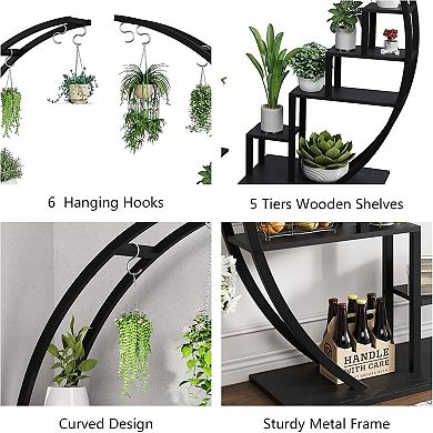 5-Tier Indoor Plant Stand, Metal Half Moon Tiered Flower Rack 2 Pack Tall Plant Shelf