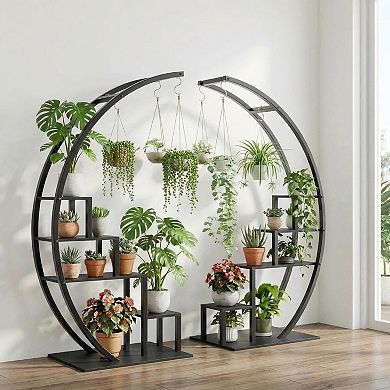 5-Tier Indoor Plant Stand, Metal Half Moon Tiered Flower Rack 2 Pack Tall Plant Shelf