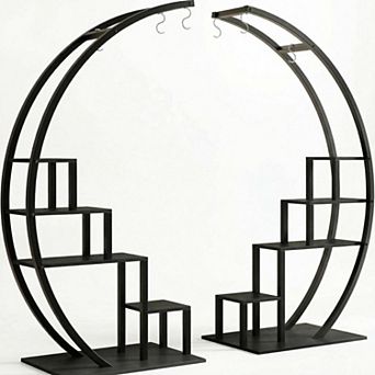 5 tier Indoor Plant Stand, Metal Half Moon Tiered Flower Rack 2 Pack Tall Plant Shelf