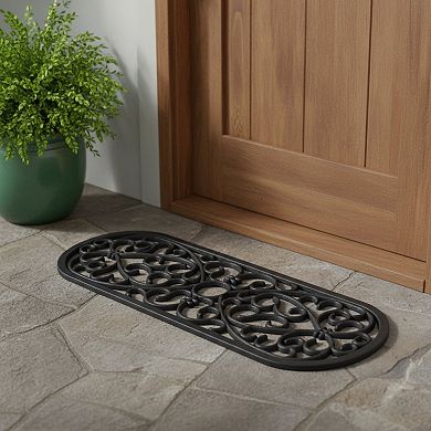 HomeRoots 10" X 30" Black Rubber Outdoor Door Mat