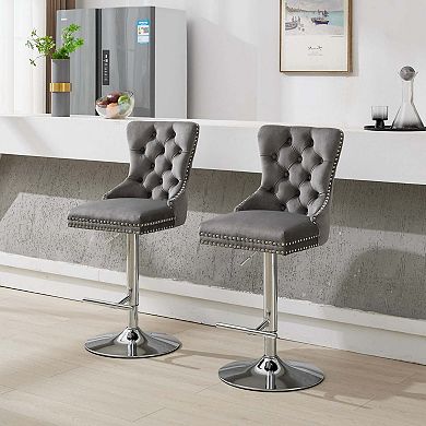 Adjustable Swivel Bar Stools Set of 2 with Upholstered Back