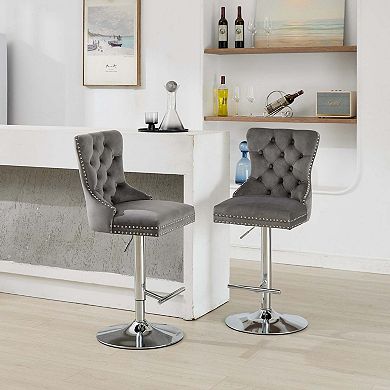 Adjustable Swivel Bar Stools Set of 2 with Upholstered Back