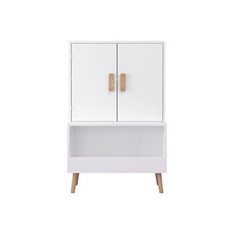 Kids' Toy Storage Cabinet with Doors and Open Shelves, Modern Wooden Storage Rack, White