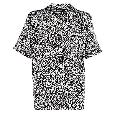 CTM Women's Plus Size Satin Leopard Print Pajama Set