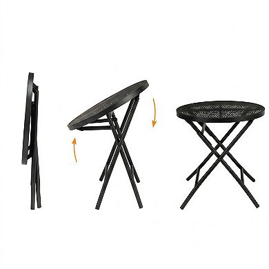 Folding Metal Patio Side Table with Decorative Flower Cutout Top