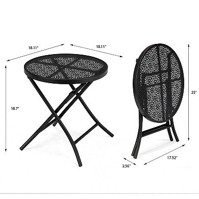 Folding Metal Patio Side Table with Decorative Flower Cutout Top