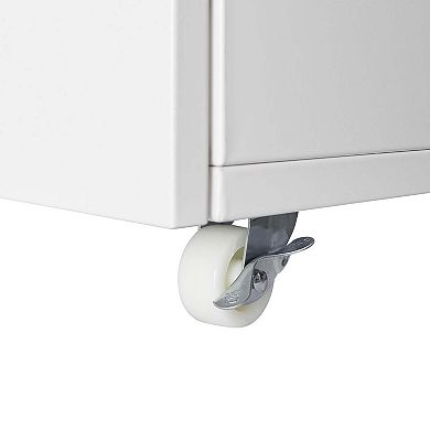 Metal Double Door Printer Cabinet with Wheels Adjustable Shelf Mobile Storage Cabinet