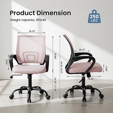 Ergonomic Mid Back Office Chair with Lumbar Support, Mesh Desk Chair with Fixed Armrests