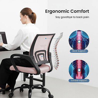 Ergonomic Mid Back Office Chair with Lumbar Support, Mesh Desk Chair with Fixed Armrests