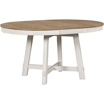 Round to Oval Extendable Dining Table with Insert Leaf, Seats Up to 6