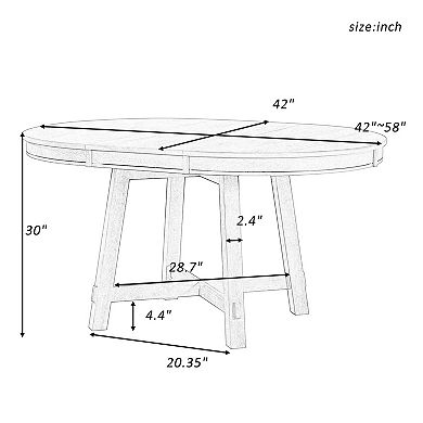 Round to Oval Extendable Dining Table with Insert Leaf, Seats Up to 6