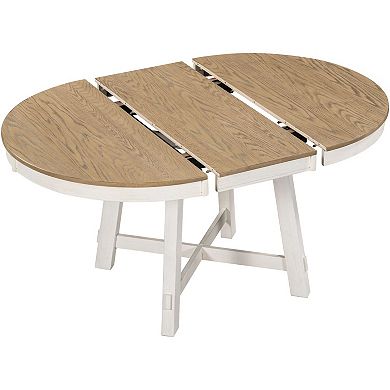 Round to Oval Extendable Dining Table with Insert Leaf, Seats Up to 6