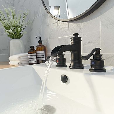 Classic Retro Style 8 in. Widespread Double Handle Bathroom Faucet with Drain Kit Included