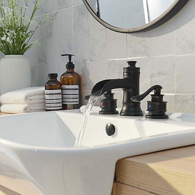 Classic Retro Style 8 in. Widespread Double Handle Bathroom Faucet with Drain Kit Included