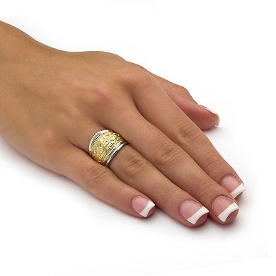 Gold-Plated .925 Sterling Silver Two-Tone Scroll Motif Cigar Band Ring