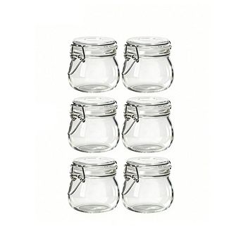 Zoulao Set of 6 Airtight Glass Jars, 17oz, Preserving Seal with Wire Clip, Kitchen Storage