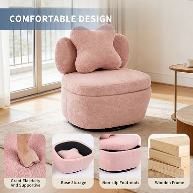 Swivel Accent Chair w/ Hidden Storage, Back, 360° Rotating Ergonomic Armchair