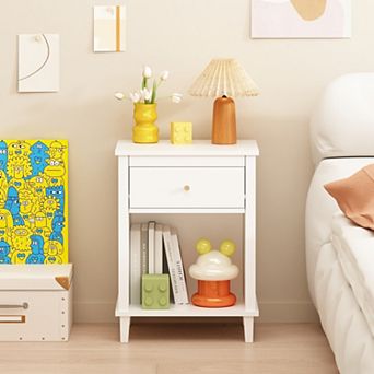 Nightstand with Drawer and Open Shelf, Sturdy Bedside Table for Bedroom, Kids Room, Living Room