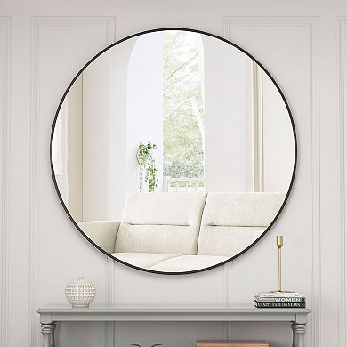 Round Wall Mirror with Metal Frame, Bedroom, Bathroom, or Living Room