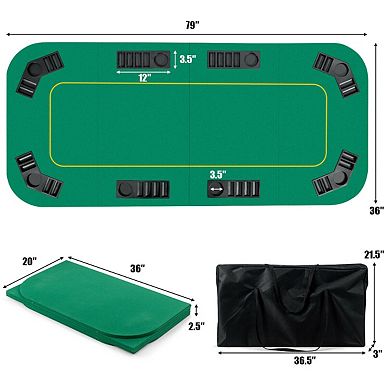 Foldable Poker Table Top 79 x 36 Inch 8 Player Game Table With Cup Holders
