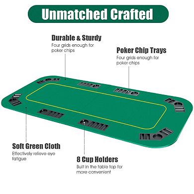 Foldable Poker Table Top 79 x 36 Inch 8 Player Game Table With Cup Holders