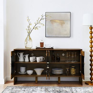 KWPZQEB Retro Geometric Pattern Sideboard with Adjustable Shelves, Coffee Bar Cabinet for Kitchen