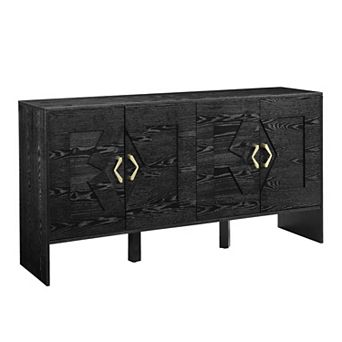 KWPZQEB Retro Geometric Pattern Sideboard with Adjustable Shelves, Coffee Bar Cabinet for Kitchen