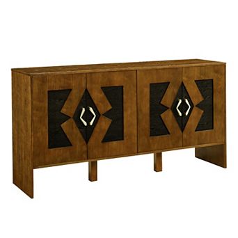 KWPZQEB Retro Geometric Pattern Sideboard with Adjustable Shelves, Coffee Bar Cabinet for Kitchen