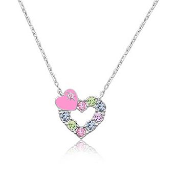 Girls Heart Pendant Necklace Hypoallergenic Kids Jewelry in White Gold Tone