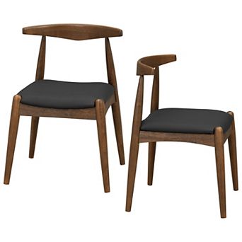KWPZQEB Rubberwood Rustic Dining Chair Set of 2, Kitchen Chair with Faux Leather Upholstery