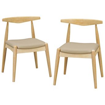 KWPZQEB Rubberwood Rustic Dining Chair Set of 2, Kitchen Chair with Faux Leather Upholstery