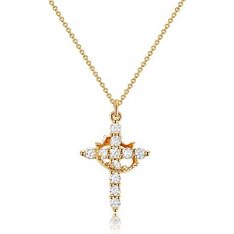 KSIZUIS 14K Gold Plated Crown Cross Pendant Necklace - Non-Tarnish Faith Jewelry for Women