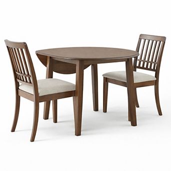 GOMYHOME 3 pc Round Drop Leaf Dining Set, Wood Table with Upholstered Chairs, Mid-Century Design