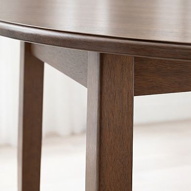 GOMYHOME 3-Piece Round Drop Leaf Dining Set, Wood Table with Upholstered Chairs, Mid-Century Design