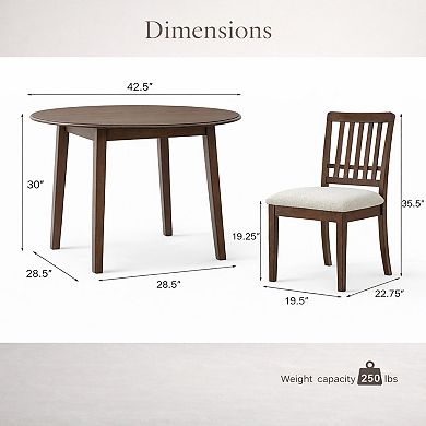 GOMYHOME 3-Piece Round Drop Leaf Dining Set, Wood Table with Upholstered Chairs, Mid-Century Design