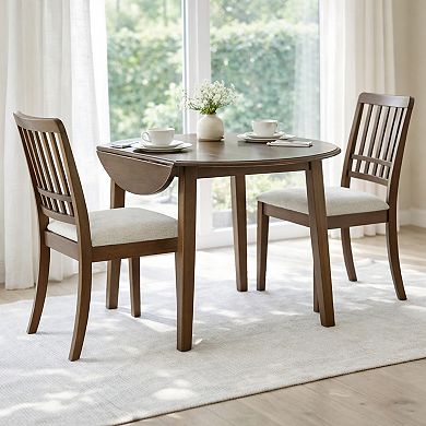 GOMYHOME 3-Piece Round Drop Leaf Dining Set, Wood Table with Upholstered Chairs, Mid-Century Design