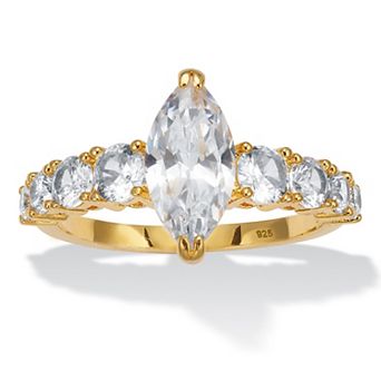 3.12 TCW Marquise CZ 14k Yellow Gold-Plated Sterling Silver Engagement Ring