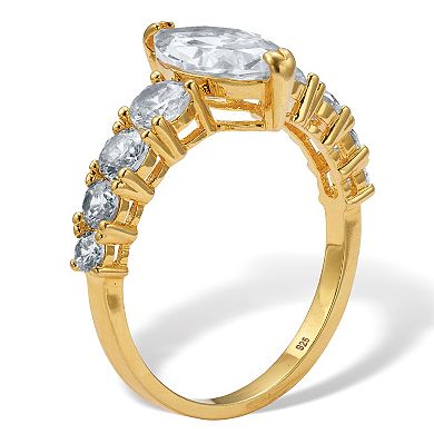 3.12 TCW Marquise CZ 14k Yellow Gold-Plated Sterling Silver Engagement Ring