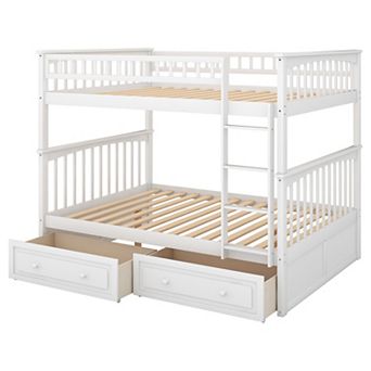 KWPZQEB Modern Pine Full over Full Bunk Bed with 2 Drawers & Guardrails, Convertible Bed