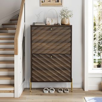 Slim Hidden Shoe Cabinet with Flip Drawers, for Hallway, Entry, Closet