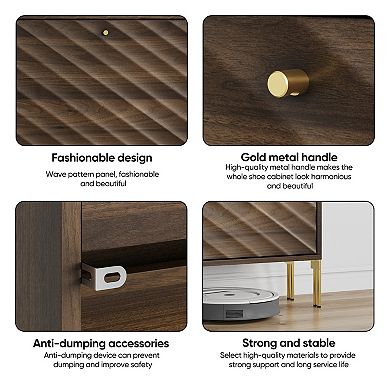 Slim Hidden Shoe Cabinet with Flip Drawers, for Hallway, Entry, Closet