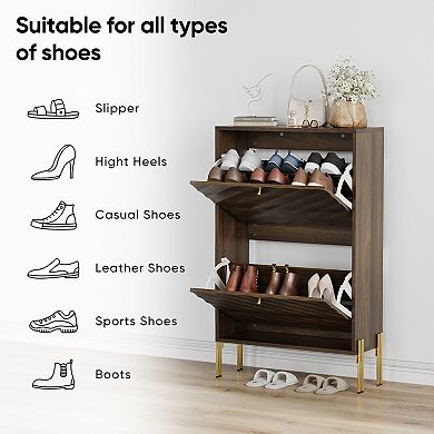 Slim Hidden Shoe Cabinet with Flip Drawers, for Hallway, Entry, Closet