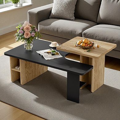 Heybly 47'' Rectangular Nesting Coffee Table Set, Sofa Table, 2-Piece Layered Tables